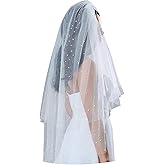 AiberLisha Long 2 Tier Pearl Wedding Bridal Veil with Metal Comb