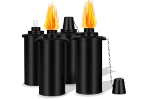 TaoTazon 16oz Torch Canisters, 4 Packs Replacement Torch Refillable Canisters with Wicks and Caps, Metal Decorative Tabletop Lantern for Garden,Patio