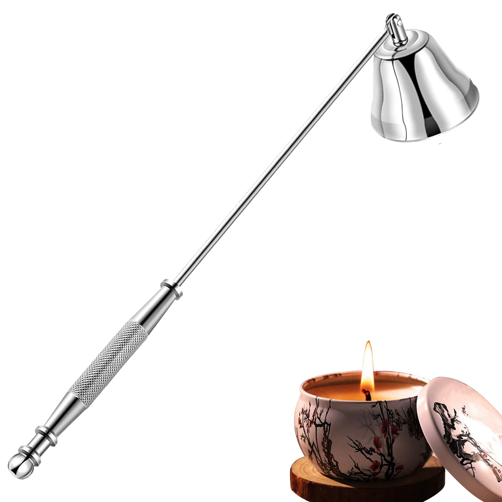 Esteopt Candle Snuffers - Silver Stainless Steel Candle Snuffer with Long Handle - Gift Box Packaging - Suitable for Gifts (Silver)