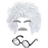 Lystaii Old Man Costume Set Mad Scientist Wig Glasses Mustache Eyebrows for Dressing up Grandpa Costume Halloween Cosplay Set