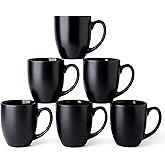 AmorArc 12oz Coffee Mugs Set of 6, Large Coffee Mugs for Men Women Dad Mom, Ceramic Coffee Cups with Large Handle for Tea/Latte/Cappuccino/Cocoa. Dishwasher&Microwave Safe, Matte Black