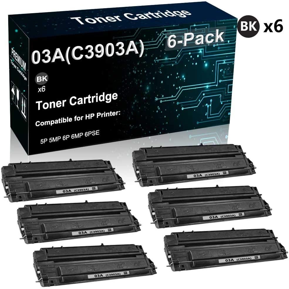6-Pack (Black) Compatible High Yield 6pse Laser Printer Cartridge Replacement for HP 03A(C3903A) Toner Cartridge