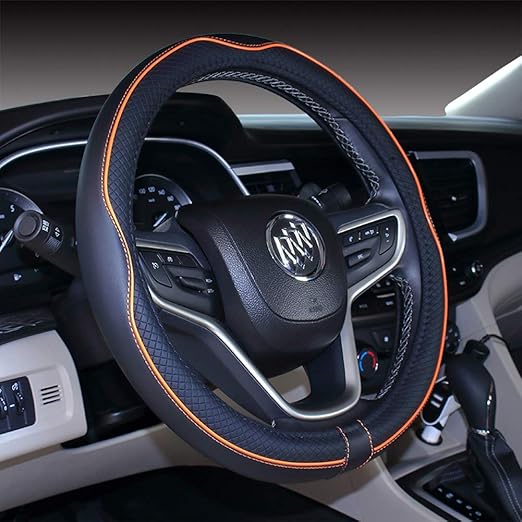 Istn Mikrofaser Leder Auto Lenkradbezug 38cm für die meisten Autos (Black Orange)