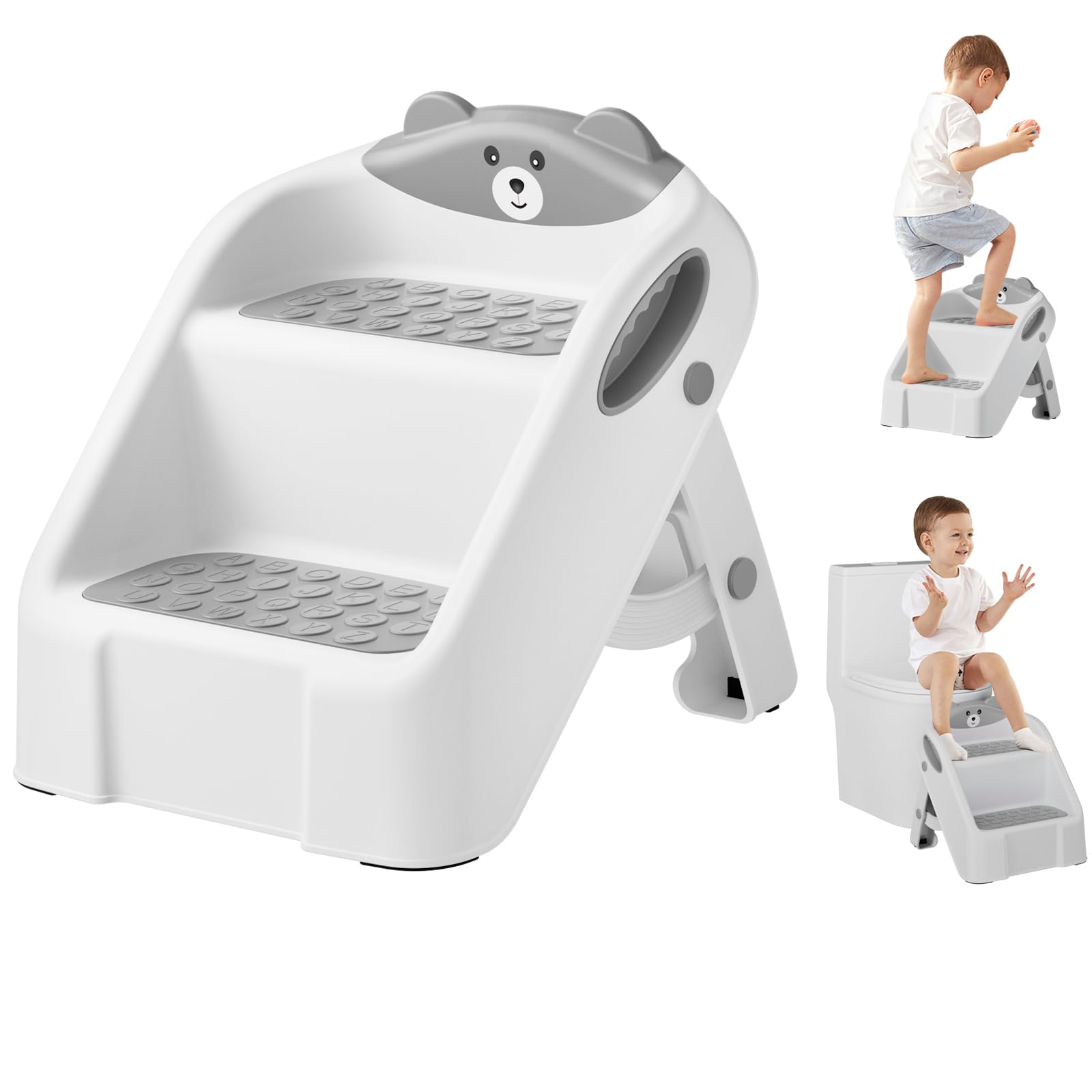 Photo 1 of Step Stool for Toddlers, Toddler Step Stool for Bathroom Sink, Foldable Non-Slip Kids Stool with Handle, 2 Step Stools for Kids, Toddler Stool for Kitchen Bedroom Counter Sink (Grey)