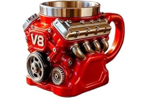 Leanockesa V8 Engine Coffee Mug 3D Retro Engine, Themed Cup with Stainless Steel Double Wall Insulation, Perfect Gift for Mec
