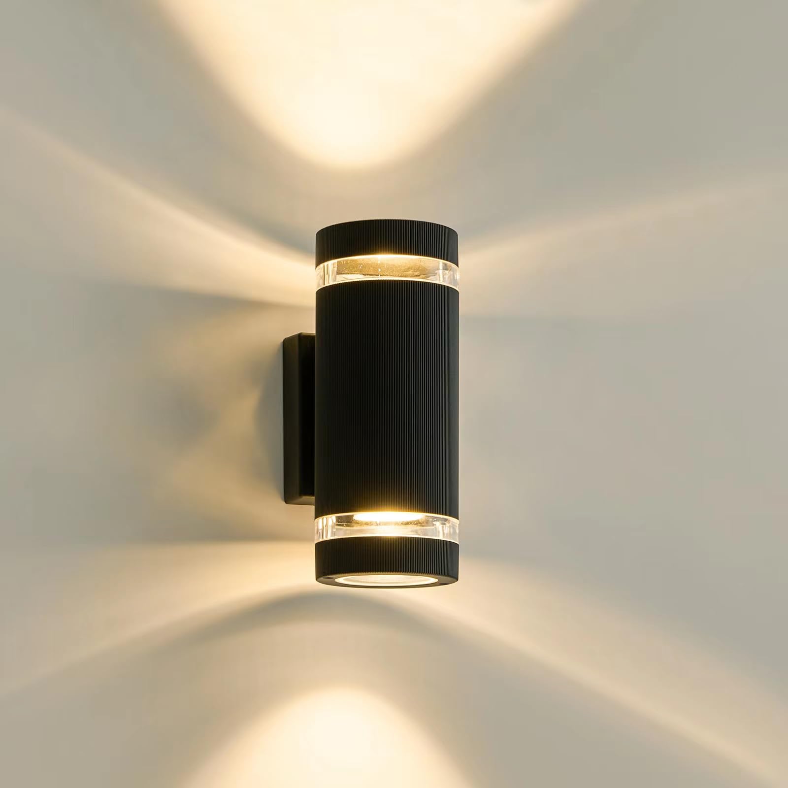 LMP Outdoor Wall Lights Mains Powered, Up Down Outside Lights Black, IP65 External LED Front Door Lamp Porch Light Electric, Exterior GU10 Round Lighting Sconce Wall Mounted for House