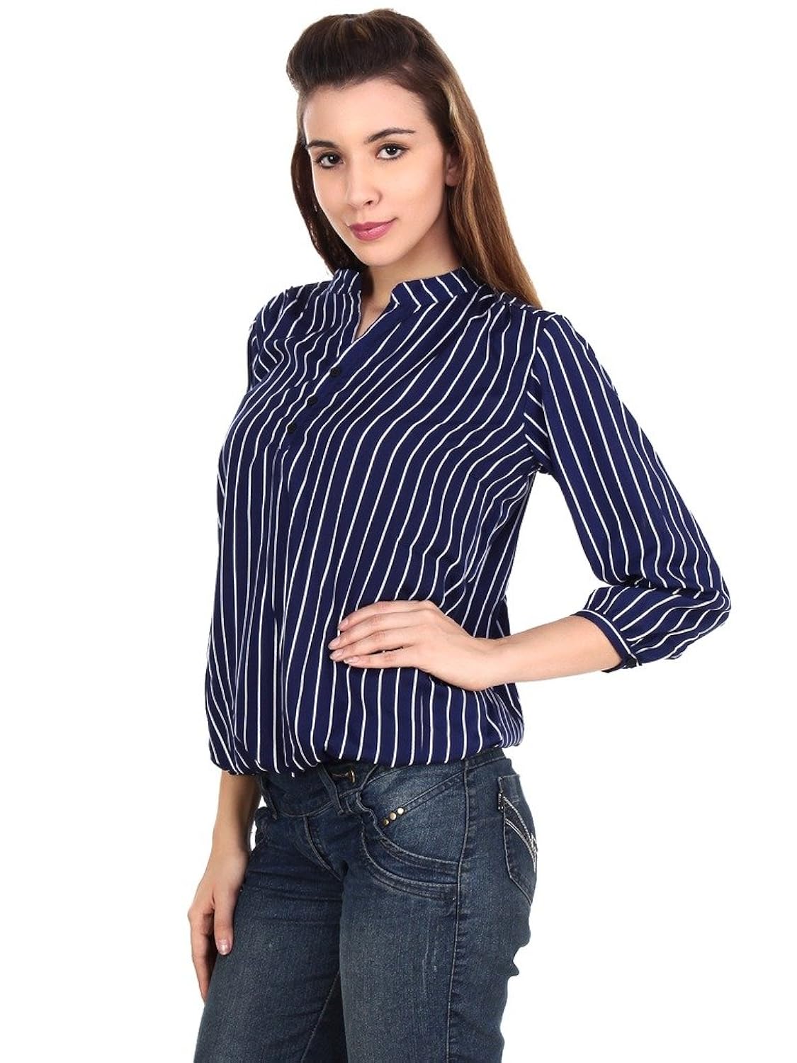 mallory winston navy stripe balloon top.