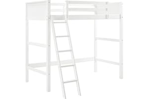 DHP Moon Bay Loft Bed, Twin, White, Space-Saving Design, Pine Wood Construction