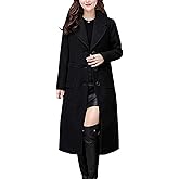 SOMTHRON Women's Casual Wool Blend Trench Coat Single Breasted Notched Lapel Mid Long Pea Coat Overcoat