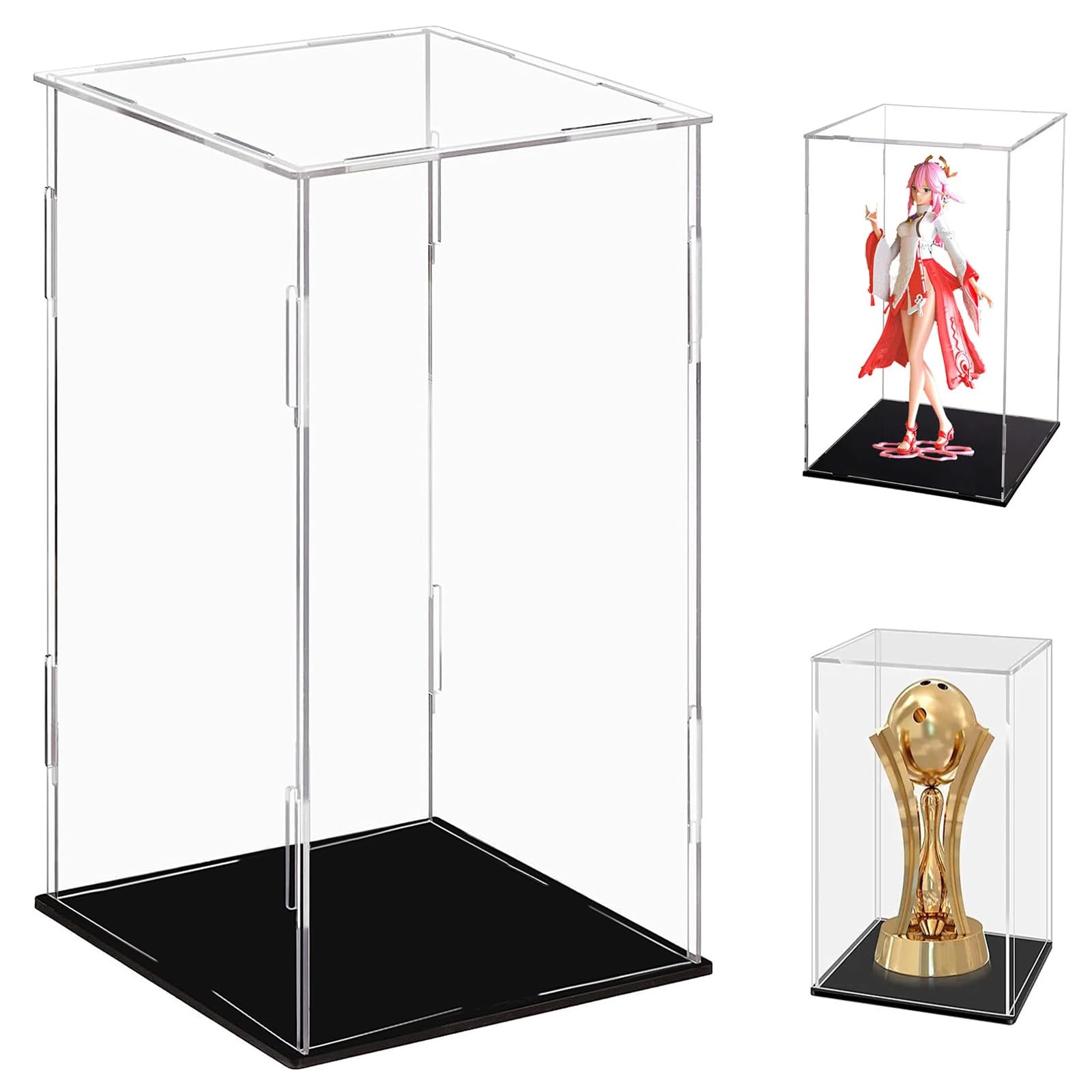 Skibetfo Acrylic Display Case Clear Display Box with Black Base Display Cabinets Dustproof Protection Showcase for Lego Minifigure Model Action Figures Dolls Toys Collectibles Jewelry 25cmx15cmx15cm