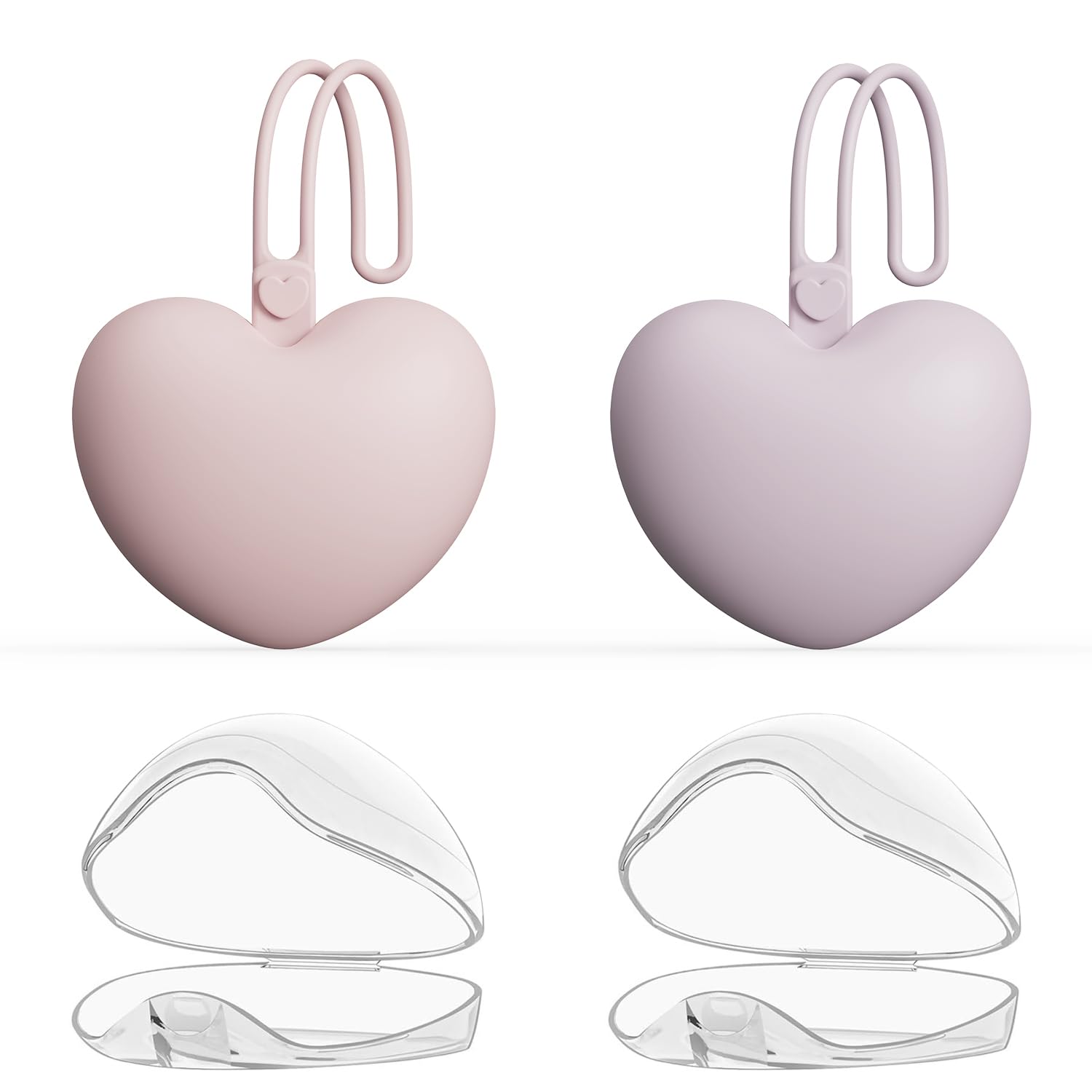 Photo 1 of ***1 missing*** 2pcs Pacifier Holder Case Set, 2pcs Silicone Portable Pacifier Pouch and 2pcs Transparent Pacifier Storage Container, Cute Heart Shape Pacifier Storage Case for Newborn Baby?Pink+Purple?