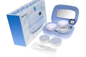 EAGOSION Contact Lens Cleaner Machine Ultrasonic Contact Lens Cleaner Timer Reminder Portable Auto Contact Lens Cleaning Machine Led Display for Daily Care Fit Soft Lens Hard Lens RGP Lens OK Lens (Blue)