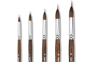 GACDR Watercolor Brushes Set - 5Pcs Extended Needle Point Artist Paint Brushes Professional Liner Brush - Synthetic Sable Hai