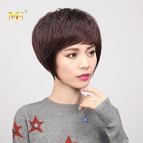 Mhui Short Straight Hair Wig Women Girls Female Models Elderly Mom