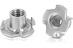 1/4"-20 T-Nuts, 304 Stainless Steel 4 Pronged Tee Nuts, Four-jaw Threaded Inserts for Rock Climbing Holds, Furniture, Cabinet