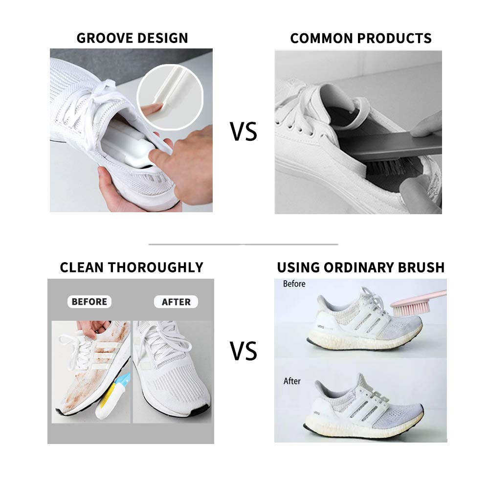 Andiker Professional Cleaning Shoe Brush, Multifunctional Long Handle Shoe Brush Cleaner, Hangable Soft Bristle Shoes Cleaning Scrubber (White)