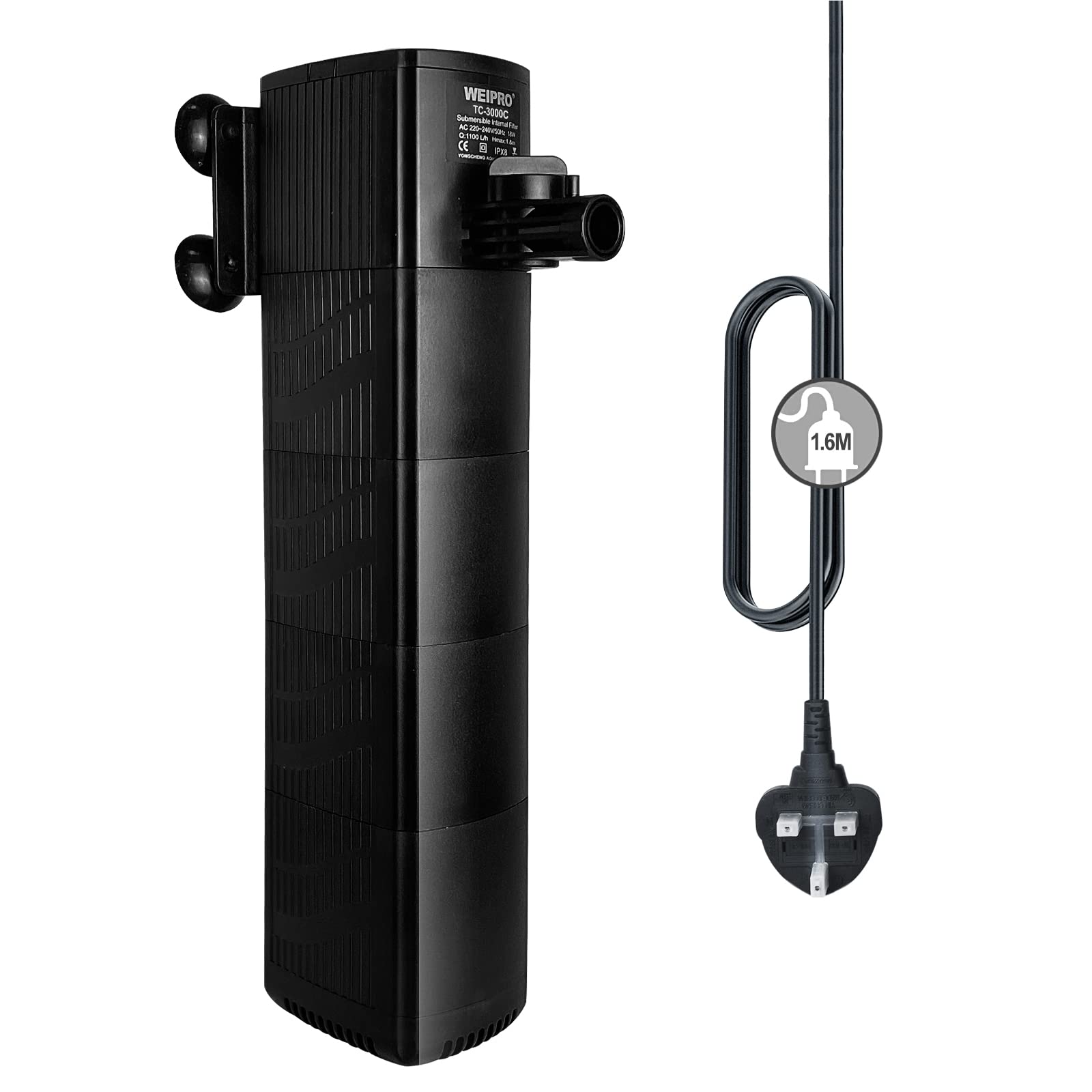 Weipro Internal Fish Tank Filter with 4-Stage Sponge Filtration, Strong Suction, 23W Adjustable Water Flow Submersible Aquarium Filter Pump for 350l~500l Tropical Large Fish Tank, TC-3000C(1400L/H) — image 1