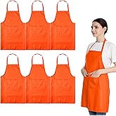 LOYHUANG Total 6PCS Plain Color Bib Apron Adult Women Unisex Durable Comfortable with 2 Front Pocket Washable Chef for Cooking Baking Kitchen Restaurant Crafting Orange