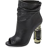 FSJ Women Stylish Peep Toe Slouch Ankle Boots Chunky Stacked Heels Party Prom Nightclub Evening Wedding Crystal Heel Dress Shoes Size 4-15 US