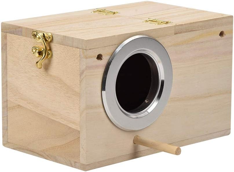 Wearefo Bird Breeding Wooden Box Birds Houses Nest Birdhouse with Lock for Indoor Outdoor Garden Patio Branch Pet Birds Natural Wood Craft Pet Birds Cage Pet Supply Hand-Made Crafts