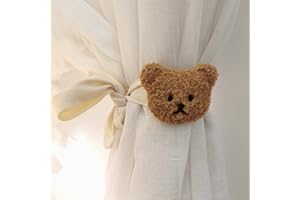 NUFR 2 Pack Cute Curtain Tiebacks Cartoon Bears Embroidered Animal Shape Bedroom Accessories (Brown)