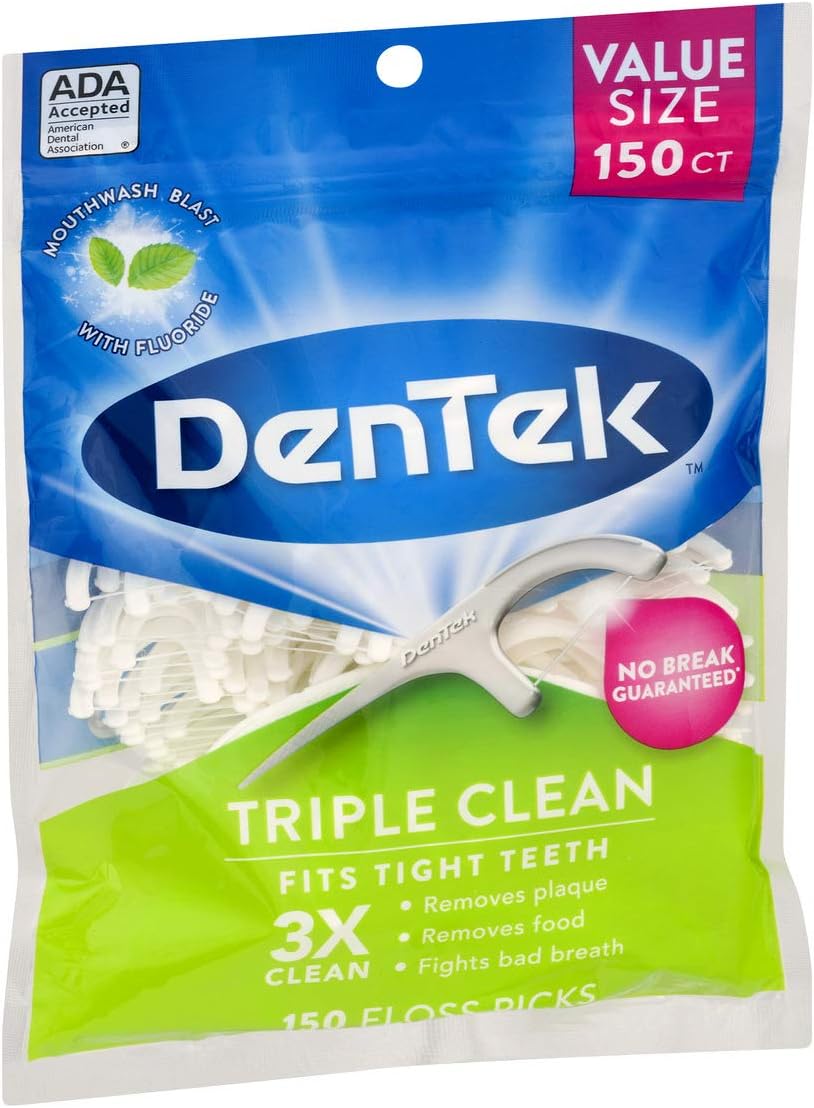 DenTek Triple Clean Floss Picks | No Break Guarantee | 150 Count : Flossing Products : Beauty