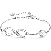 CDE Valentine's Day Gift Infinity Heart Birthstone Charm Link Bracelet for Women 925 Sterling Silver Adjustable Mother's Day Christmas Day Gift Anniversary Birthday Jewelry for Wife Girlfriend Her