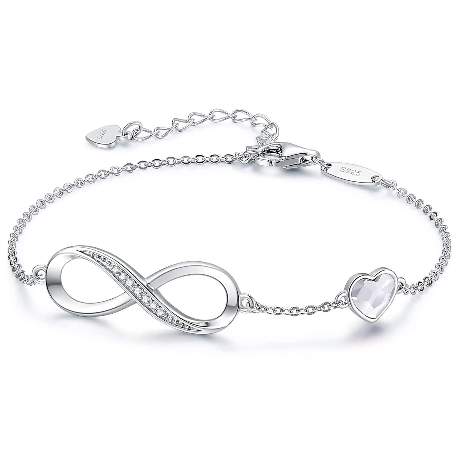 CDE Infinity Heart Birthstone Charm Link Bracelet