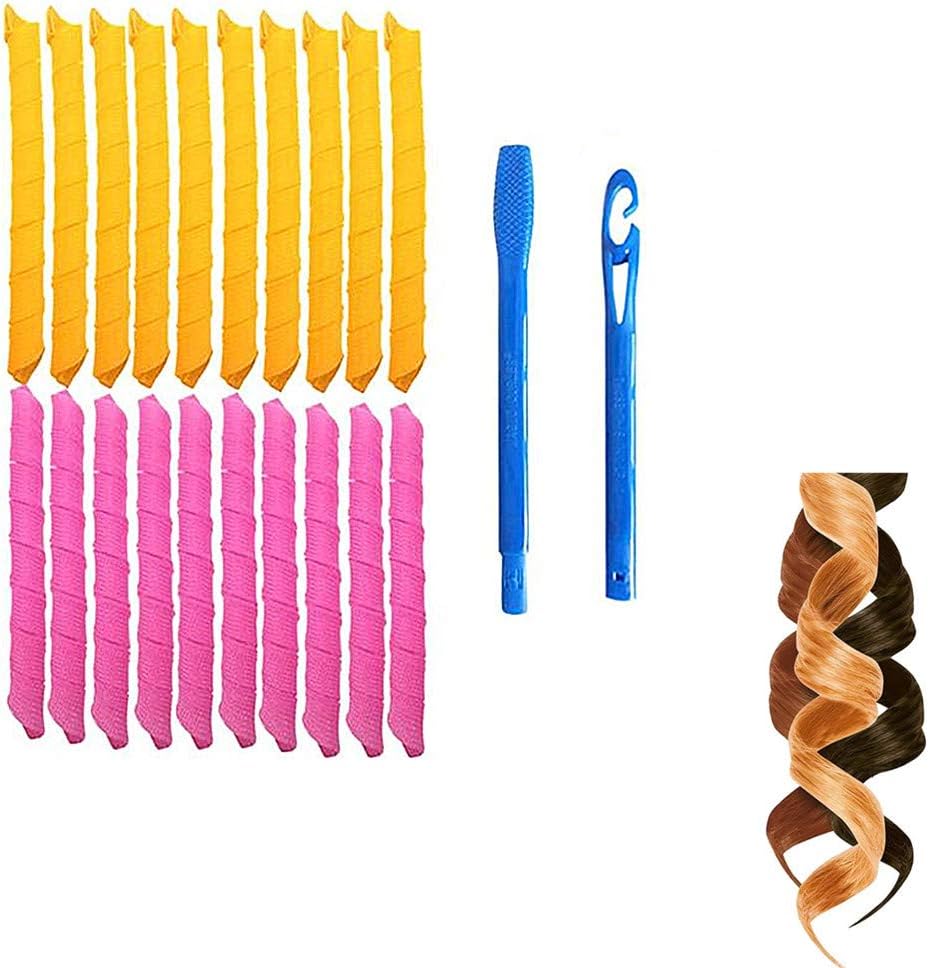 Magic Hair Curlers Spiral Curls Styling Kit,20 No Heat Hair Curlers and 2 Styling Hooks, for Hair up to 45 cm Long