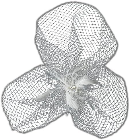 Women's Feather Rhinestone Couture Fascinator &amp; Birdcage Veil Comb - White