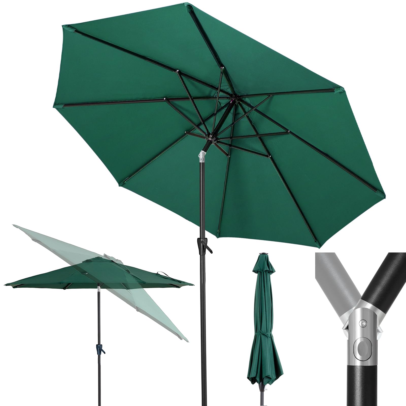Tempera 7.5ft Patio Market Outdoor Table Umbrella with Push Button Tilt and Crank, Large Sun Umbrella with Sturdy Pole & Fade Resistant Canopy, Easy to Set, Forest Green Image