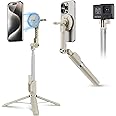 KIWIFOTOS Mini Magnetic Tripod for MagSafe Selfie Stick for iPhone 16 15 14 Pro Max with Wireless Remote Travel Vlogging Video Cell Phone Tripod Stand for Samsung Google Pixel (Beige)