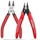 HOUSERAN 2pc Set Wire Cutters 5 Inch Flush Cutter Side Cutting Pliers | 5" diagonal wire snips with standard side cutter and 170 micro flush cutter tool for zip ties and electronics.