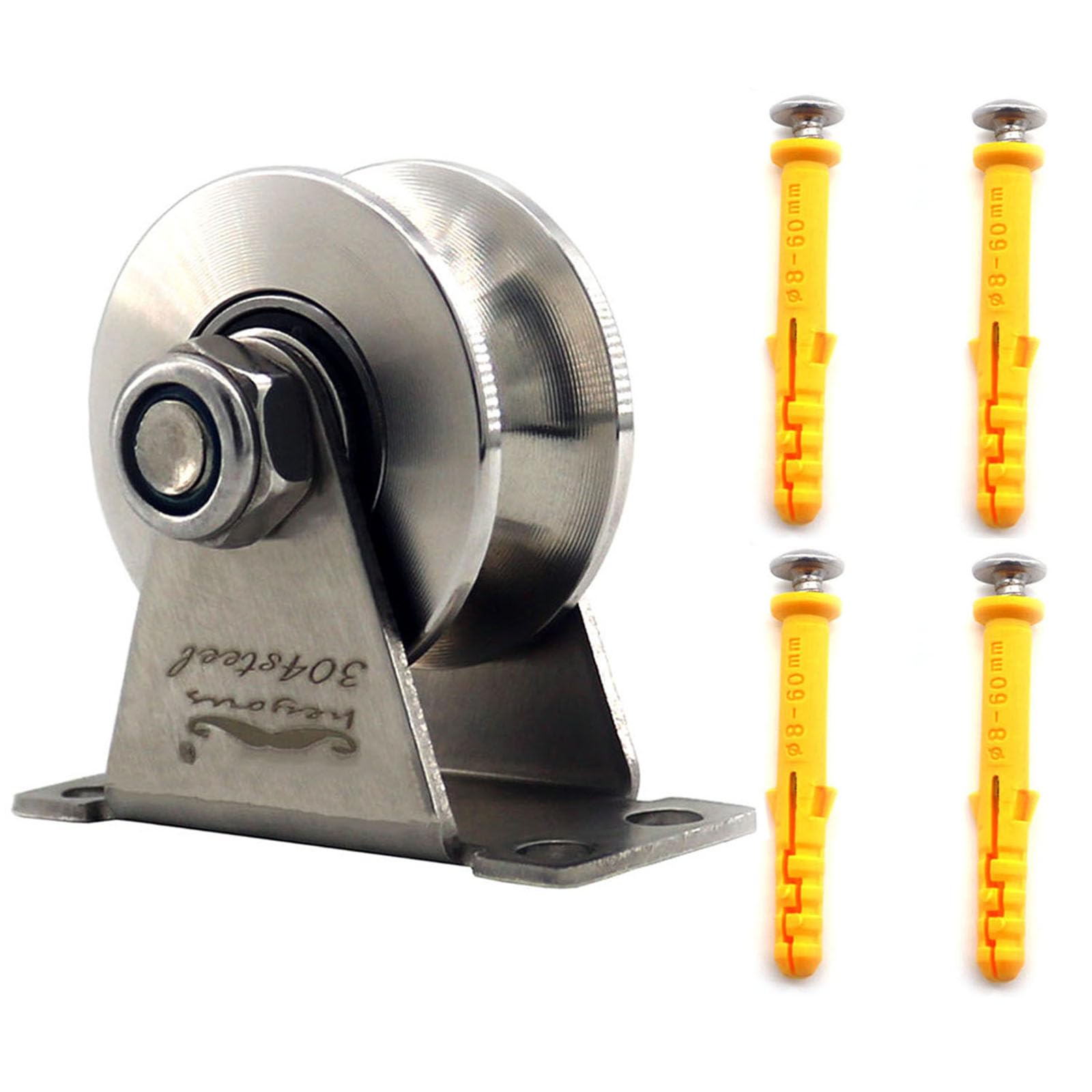 heyous 1 Piece Stainless Steel Pulley Block Single Wheel Swivel Lifting Rope Pulley Block with Mounting Screws and Expansion Pipes for Wire Rope, U Groove Type