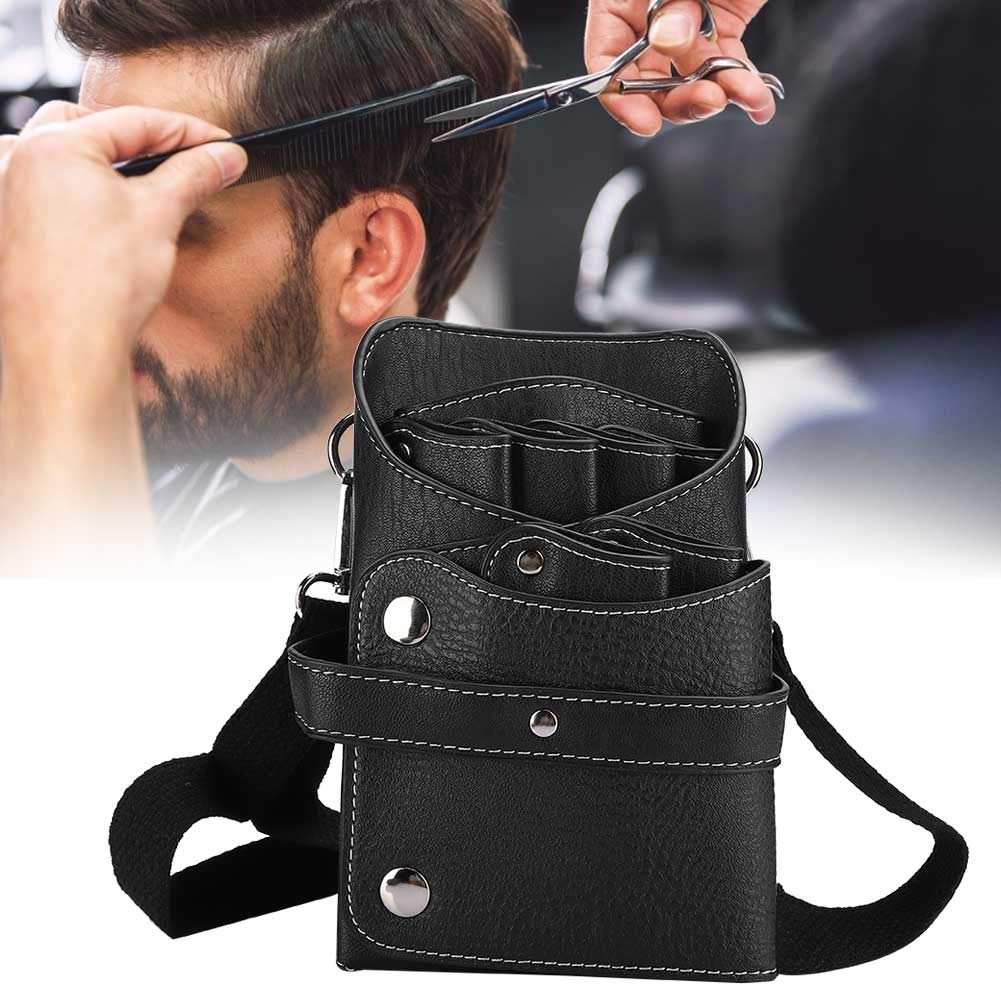 Portable Scissors Holster Bag, Leather Waist Bag for Clipper Comb, Hairdressing Tool Storage, Salon Scissors Pouch Holder, Hairdresser Tool Bag with Adjustable Belt (Black)