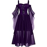 Renaissance Gothic Dress for Women Halloween Costume Off Shoulder Lace Trumpet Sleeve Dresses Medieval Steampunk Dress