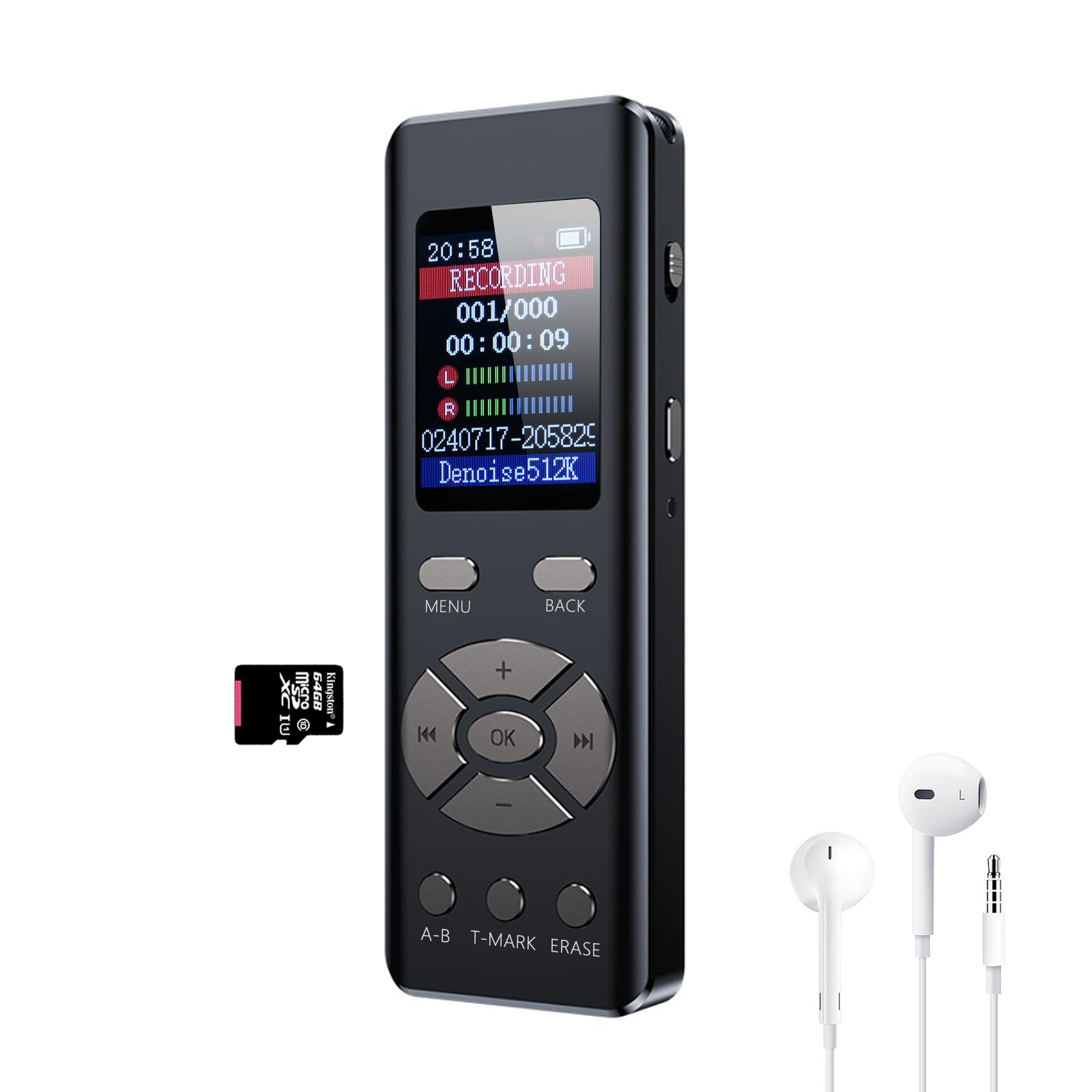 COVVY 64G Digital Voice Recorder,Mini Dictaphone with MP3 Player,Portable Voice Activated Recorder for Meeting Interview Lecture,A-B Loop Playback,1536Kbps HD Recording