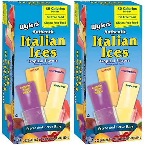 Wyler's Authentic Italian Ice, Fat Free Freezer Bars, Tropical Flavors