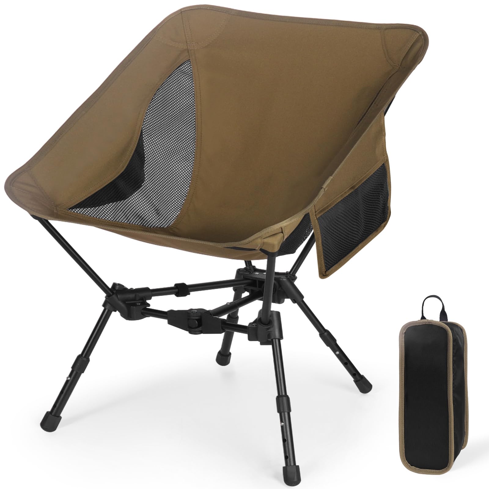 Photo 1 of Lightweight Folding Camping Chair: Portable Ultralight Height Adjustable Folding Camping Chair 330 lbs Capacity with Side Pockets Ideal Backpacking Chair for Short hikes and Cycling Trips (Khaki)