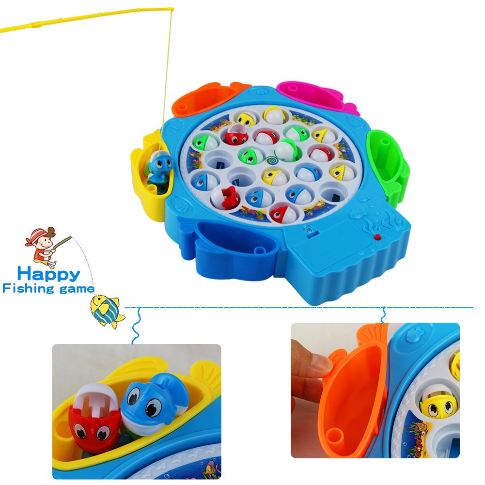 Fishing Game Toy, Electronic Rotating Music Colorful Fish Board Educational Training for Children Kids Toddles Boys Girls