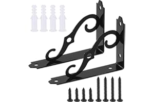 Glarks 2 Pack 8Inch Black Decorative Shelf Brackets, Iron Wall Mounted Floating Shelf Bracket, L Shape Heavy Duty Metal Corne