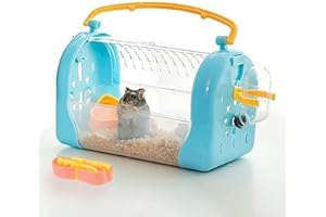 kathson Portable Hamster Cage Dwarf Hamster Carry Travel Cage with Water Bottle Food Bowl Adjustable Strap Pet Outgoing Cage for Gerbil Hedgehog Mice Squirrel