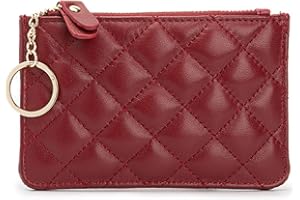 Veki Coin Purse Change Mini Purse Wallet With Key Chain Ring Zipper for Men Women Fashionable Bag Key Chain Pendant Leather Classic Clutch Purse (Rhombus-Red)