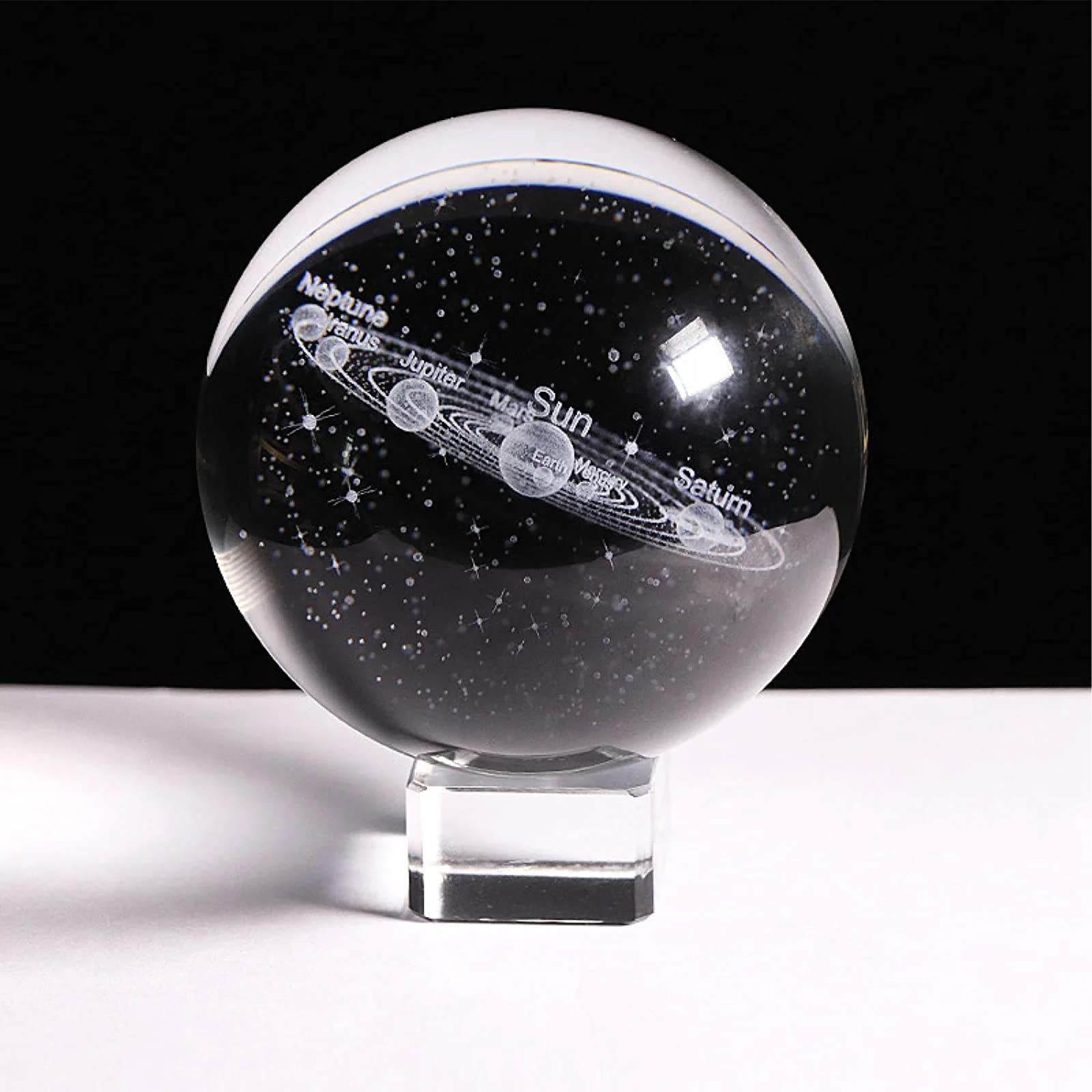 Ohiyoo 3D Crystal Ball Planet Solar System Gifts Engraved Solar System Planet Star Glass Solar System Planet Ornament Gift for Astronomy Enthusiast Gift Home Ornaments (60mm, Planet and Stars)
