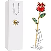 AliveRose Valentines Day Gifts for Her Rose, 24K Gold Rose Made from Real Rose - Unique Design Gold Plated Rose for Anniversary Valentines (Red Original with Stand)