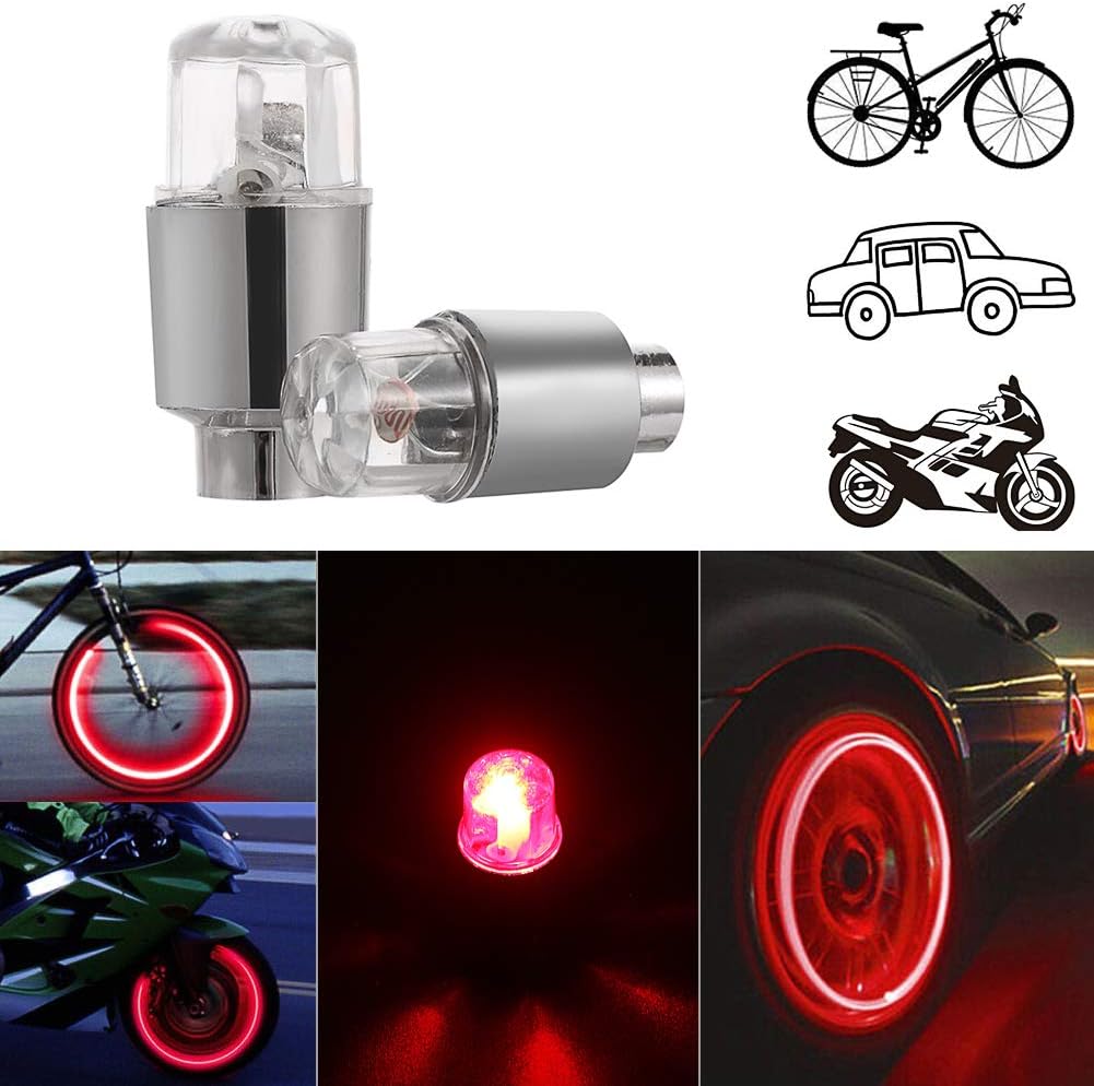 CJRSLRB 2Pack Car Tire Valve Light, Bike LED Wheel Lights, Waterproof Led Valve Cap Lamp for Car/Bike/Motorcycle (Red): Automotive