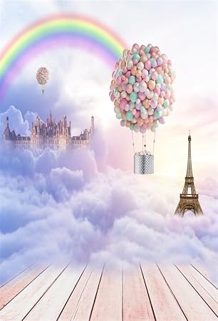 Amazon.com : Leowefowa 3X5FT Happy Birthday Backdrop Hot Air Balloons Eiffel Tower Rainbow Dreamy Heaven Backdrops for Photography Shabby Stripes Wood Floor Vinyl Photo Background Girls Kids Portraits Studio Props : Camera