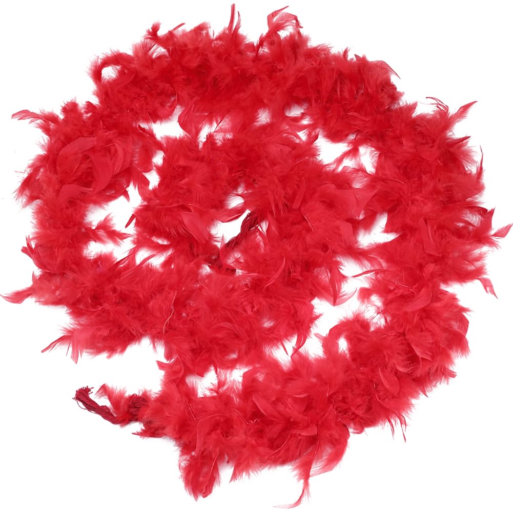 GORGECRAFT 2M Red Feather Boas 15.5~20cm Thick Fluffy Turkey Feather Boa Colorful Feather Boas Scarf Fancy Dress Accessories for Christmas Halloween Carnival Dancing Party Cosplay Costume Decorations