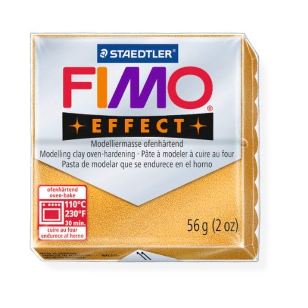 STAEDTLER FIMO Effect Metallic Gold (11) FIMO Effect Polymer Modelling Moulding Clay Block Oven Bake Colour 56g (Pack Of 1)