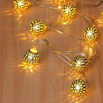 JSTBUY LABEL Metal Ball Lights,Waterproof,16 LEDs 16 FT Star Fairy String Lights for Home, Diwali, Party, Christmas, Wedding, Garden Decoration (Warm White)